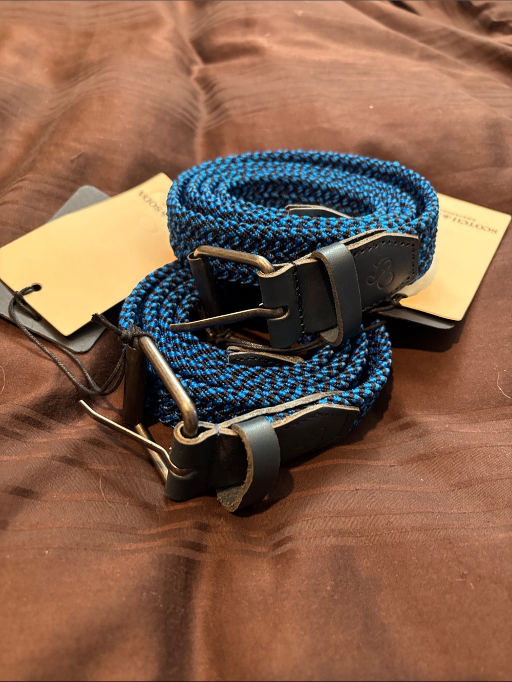 Scotch & Soda Blue Braided Elastic Belts with Leather Trim (Pair)